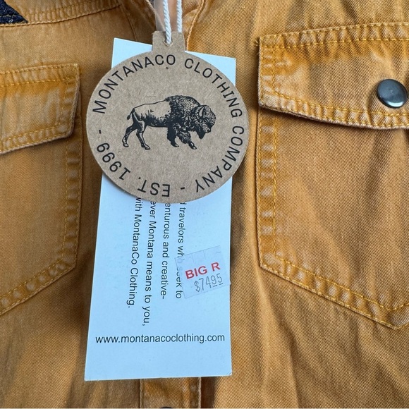 Montana Co. mustard yellow embroidered snap button long sleeve shirt small NWT - Picture 4 of 8